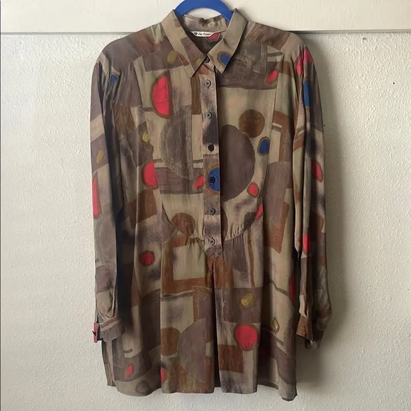 Vintage Geometric Button-Up Blouse - Picture 1 of 6